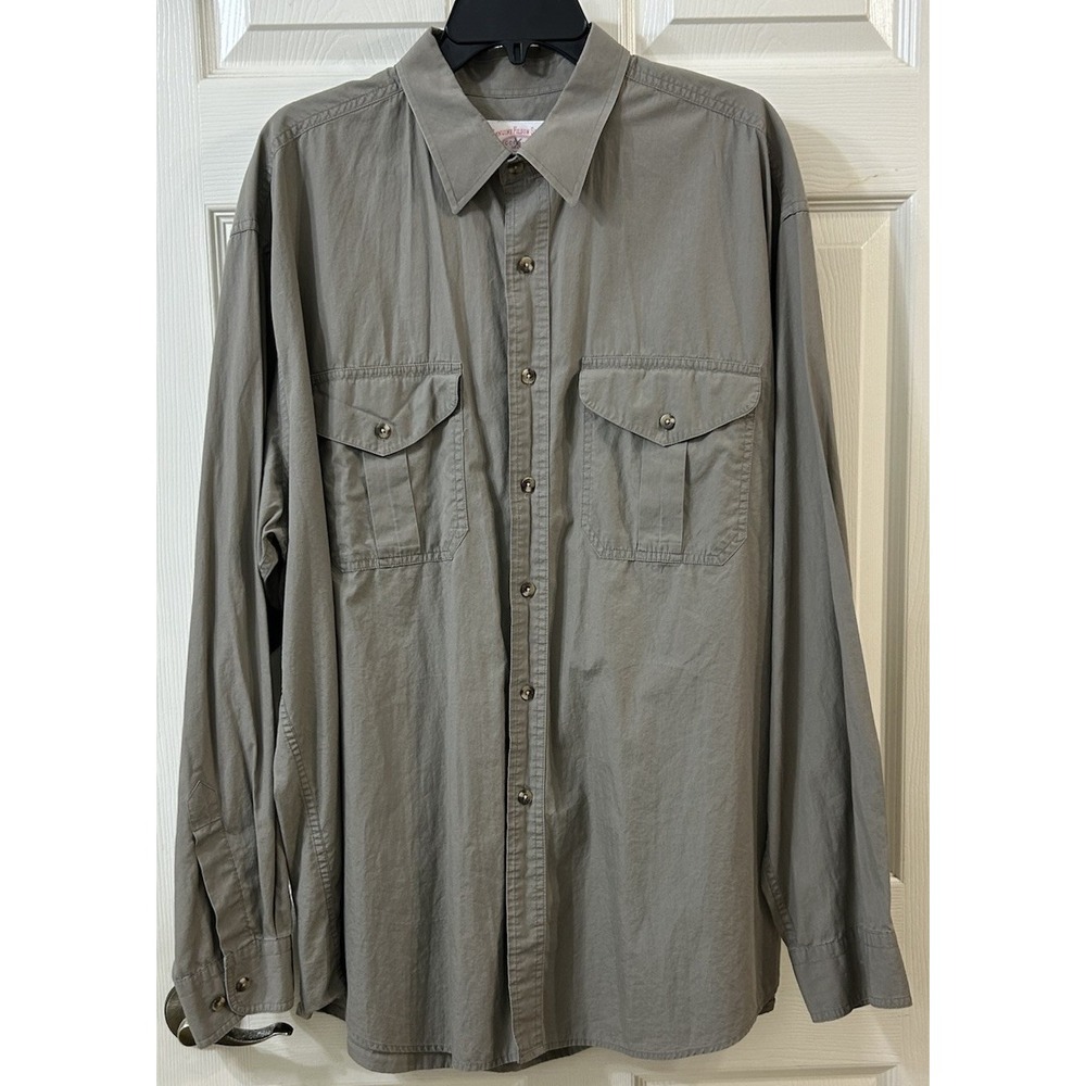 C.C. Filson Men's XXL Taupe Button Up Long Sleeve 100% Cotton Collared Shirt EUC